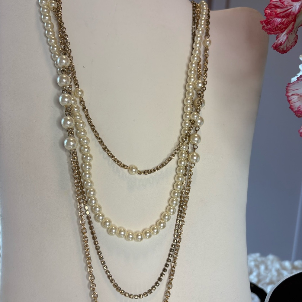 CC CHANEL inspired pearl/rhinestone layered drop necklaces - Picture 9 of 9
